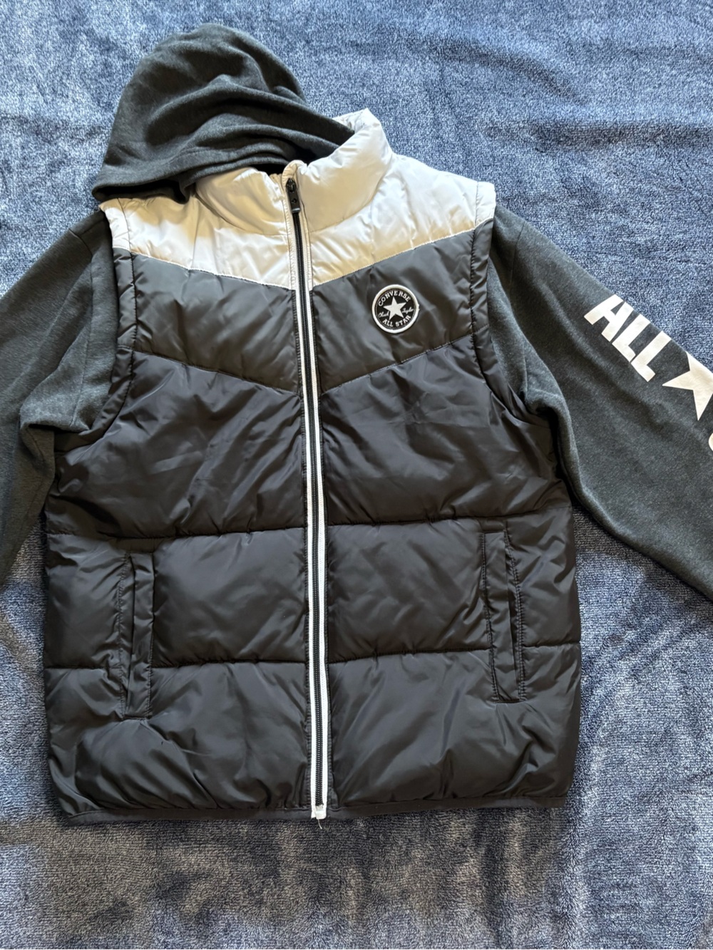 Converse Black and Gray Quilted Zip Hoodie